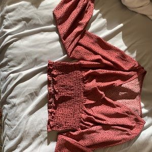 Shein cropped pink and black polka dotted blouse